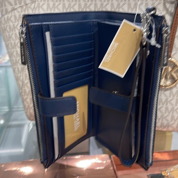 Michael Kors Jet Set Travel Large Double-Zip Wristlet-Wallet-PhoneHolder Admiral - Picture 7 of 16
